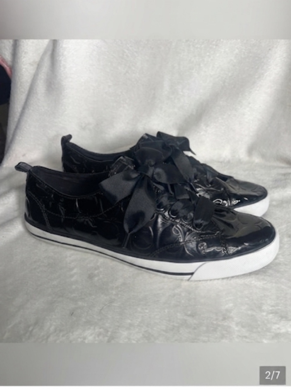 Coach Suzzy Signature Black Patent‎ Leather Lace Up Bow Sneaker 7.5